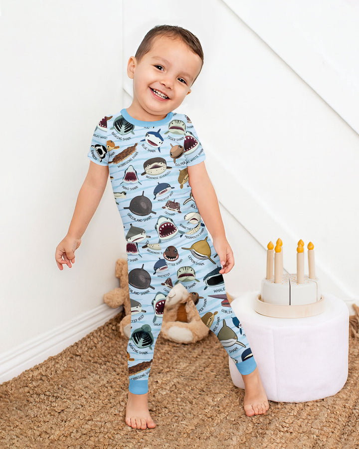 Shark Faces Bamboo Two Piece Short Sleeve Pajama Set