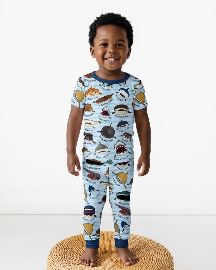 Shark Faces Bamboo Two Piece Short Sleeve Pajama Set