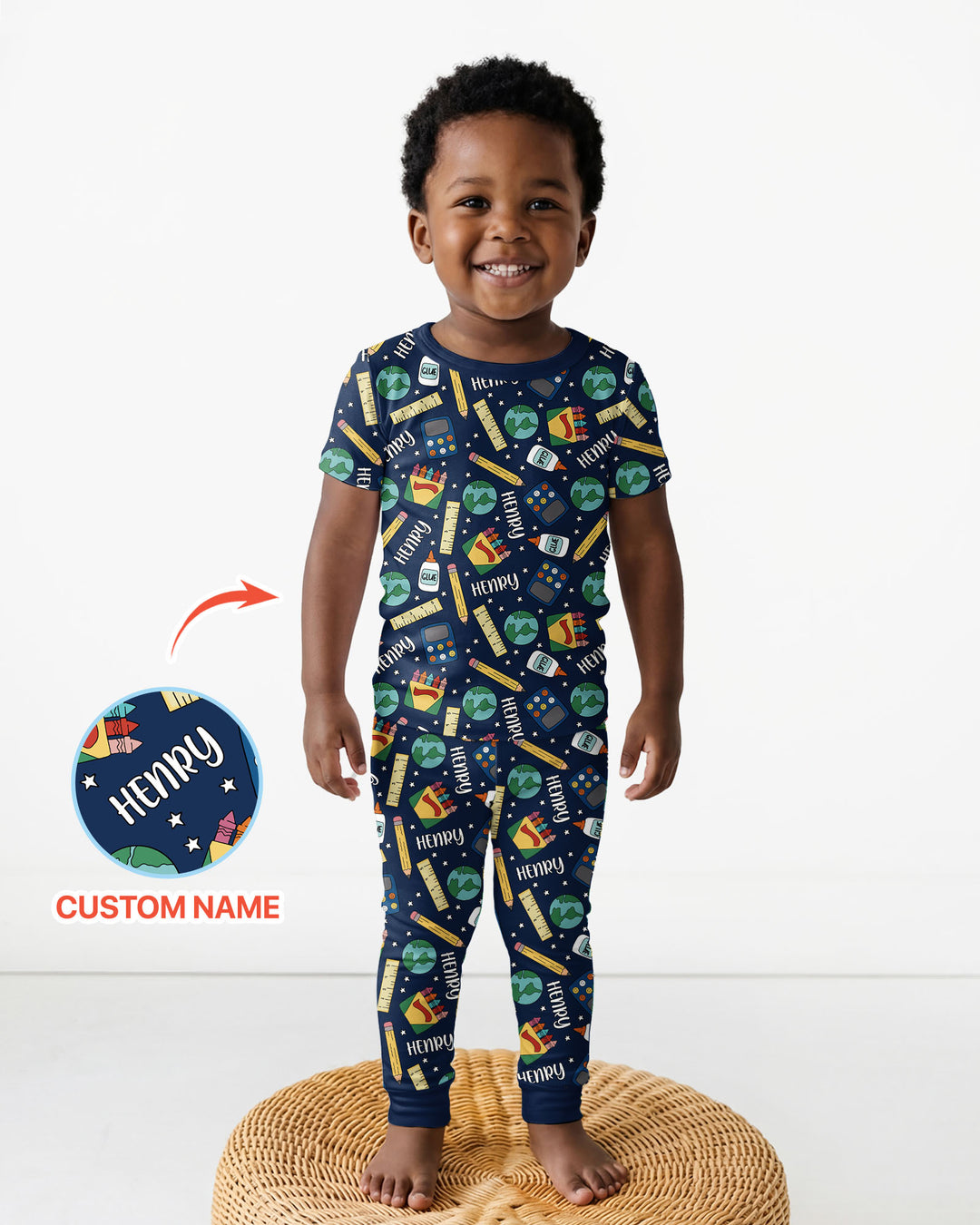 School Supply Bamboo Two Piece Short Sleeve Pajama Set