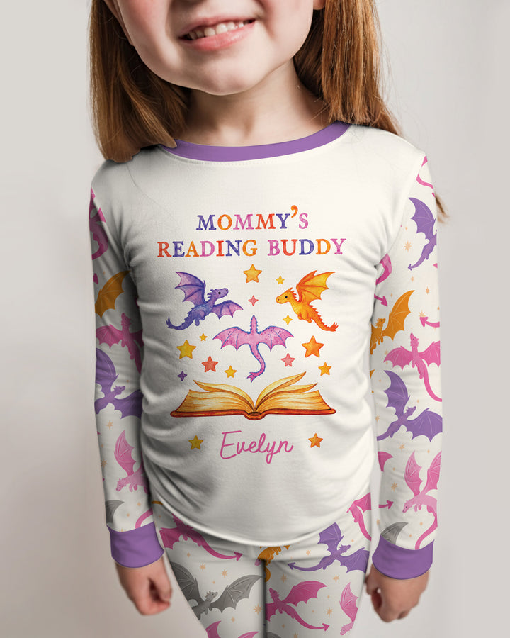 Custom Name Dragon Reading Buddy Bamboo Two Piece Long Sleeve Pajama Set