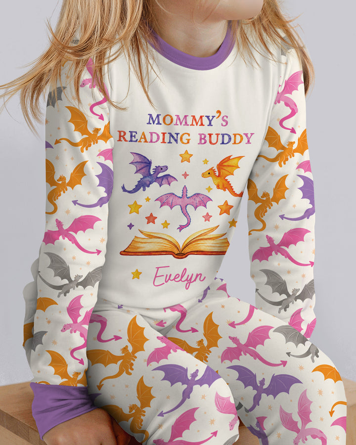 Custom Name Dragon Reading Buddy Bamboo Two Piece Long Sleeve Pajama Set