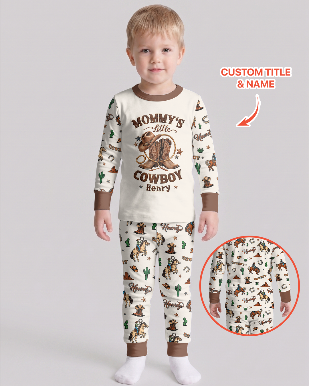 Personalized Family's Little Cowboy Bamboo Two Piece Long Sleeve Pajama Set