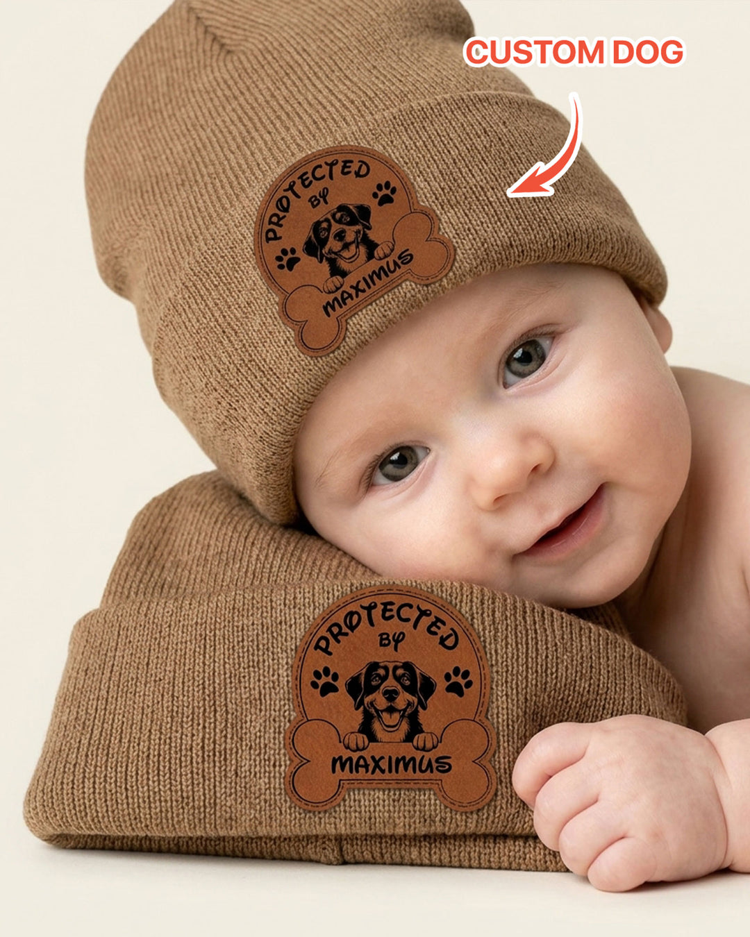 Personalized Protected By Leather Patch Beanie