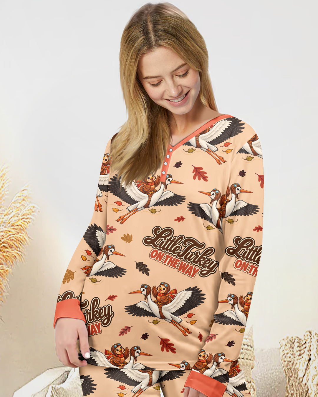 Little Turkey On The Way Family Matching Bamboo Women Pajama Set