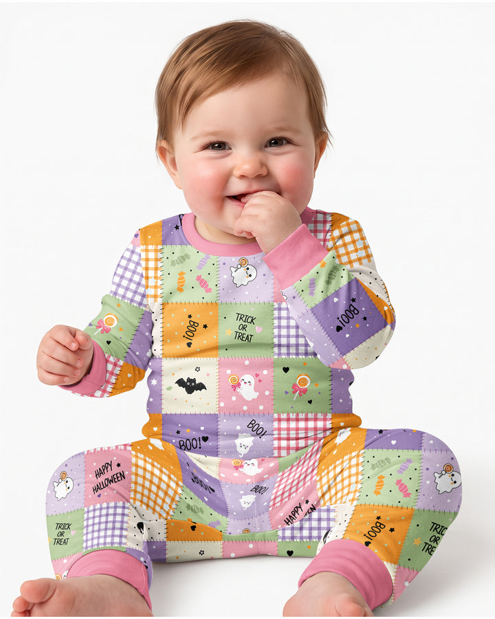 Cute Halloween Patchwork Bamboo Two Piece Long Sleeve Pajama Set