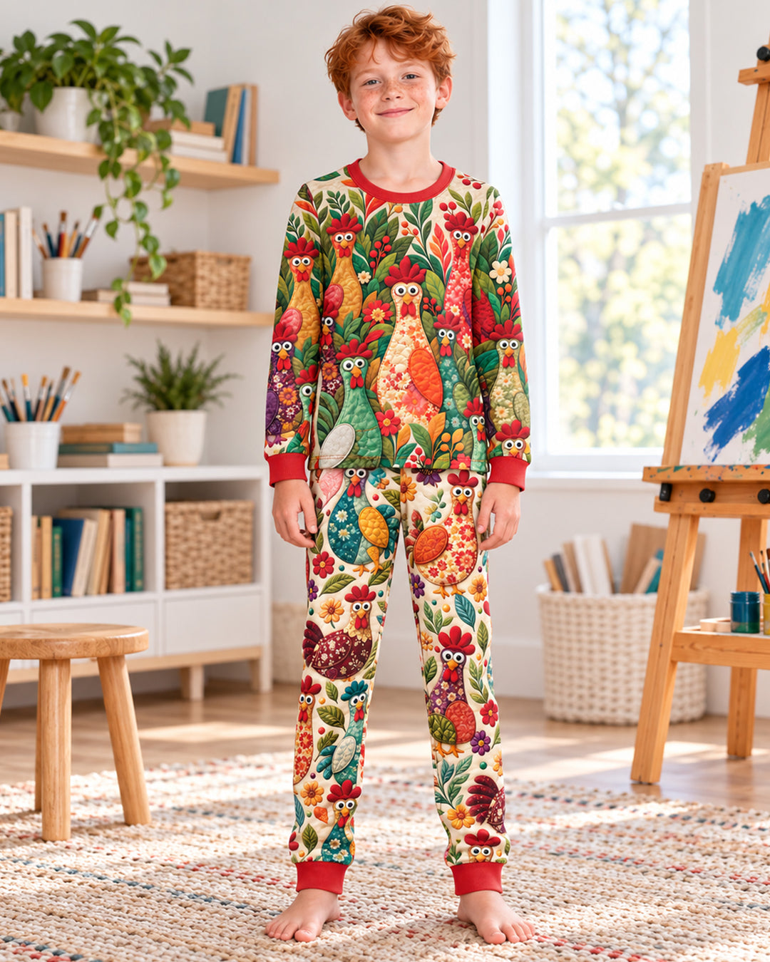 Funny Chicken Bamboo Two Piece Long Sleeve Pajama Set