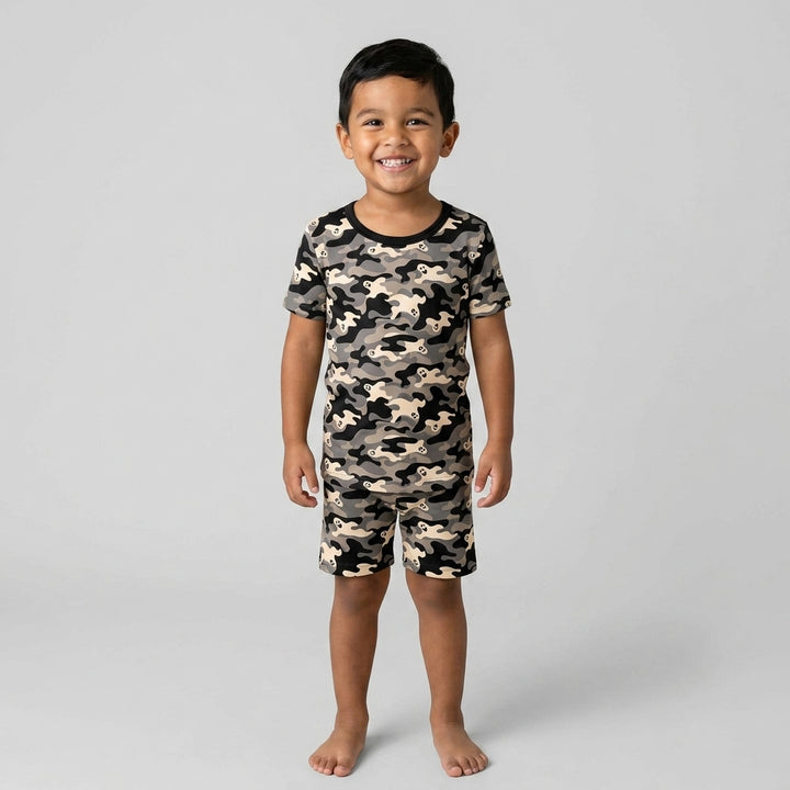 Camo Halloween Ghost Bamboo Two Piece Short Sleeve Shorts Pajama Set