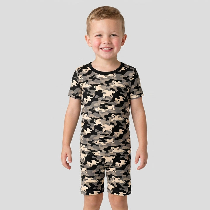 Camo Halloween Ghost Bamboo Two Piece Short Sleeve Shorts Pajama Set