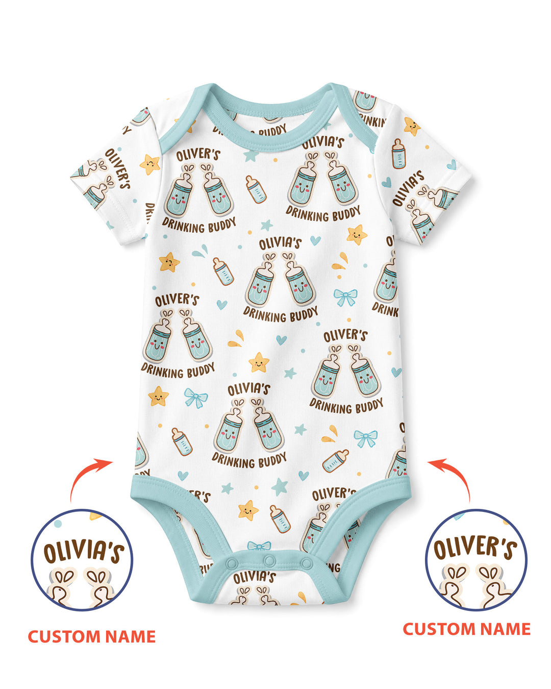 Custom Name Twin Drinking Buddies Bamboo Bodysuit
