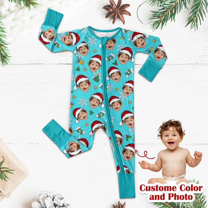 Christmas Custom Face Convertible Zippered Romper , Christmas Custom Face Convertible Zippered Romper - Newborn