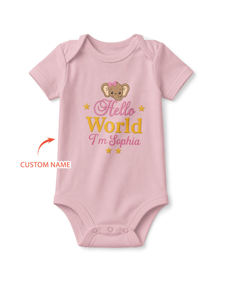 Hello World Elephant, Personalized Custom Baby Onesie, Gift For Babies