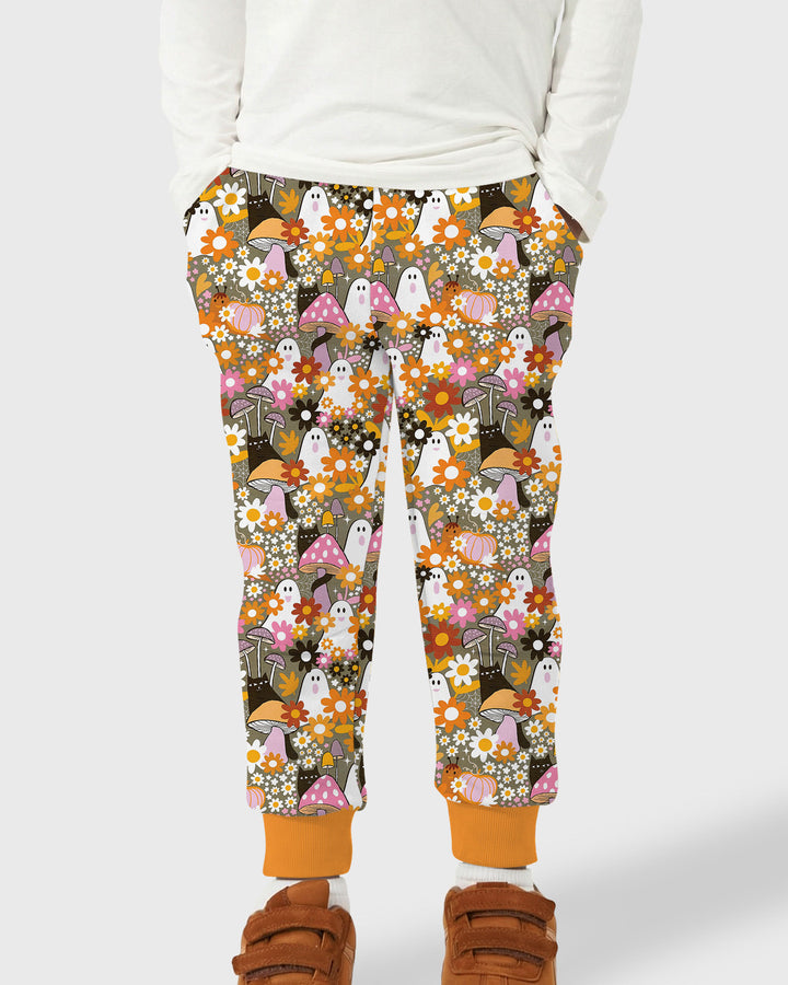 Retro Ghost Mushroom Floral Halloween Bamboo Jogger