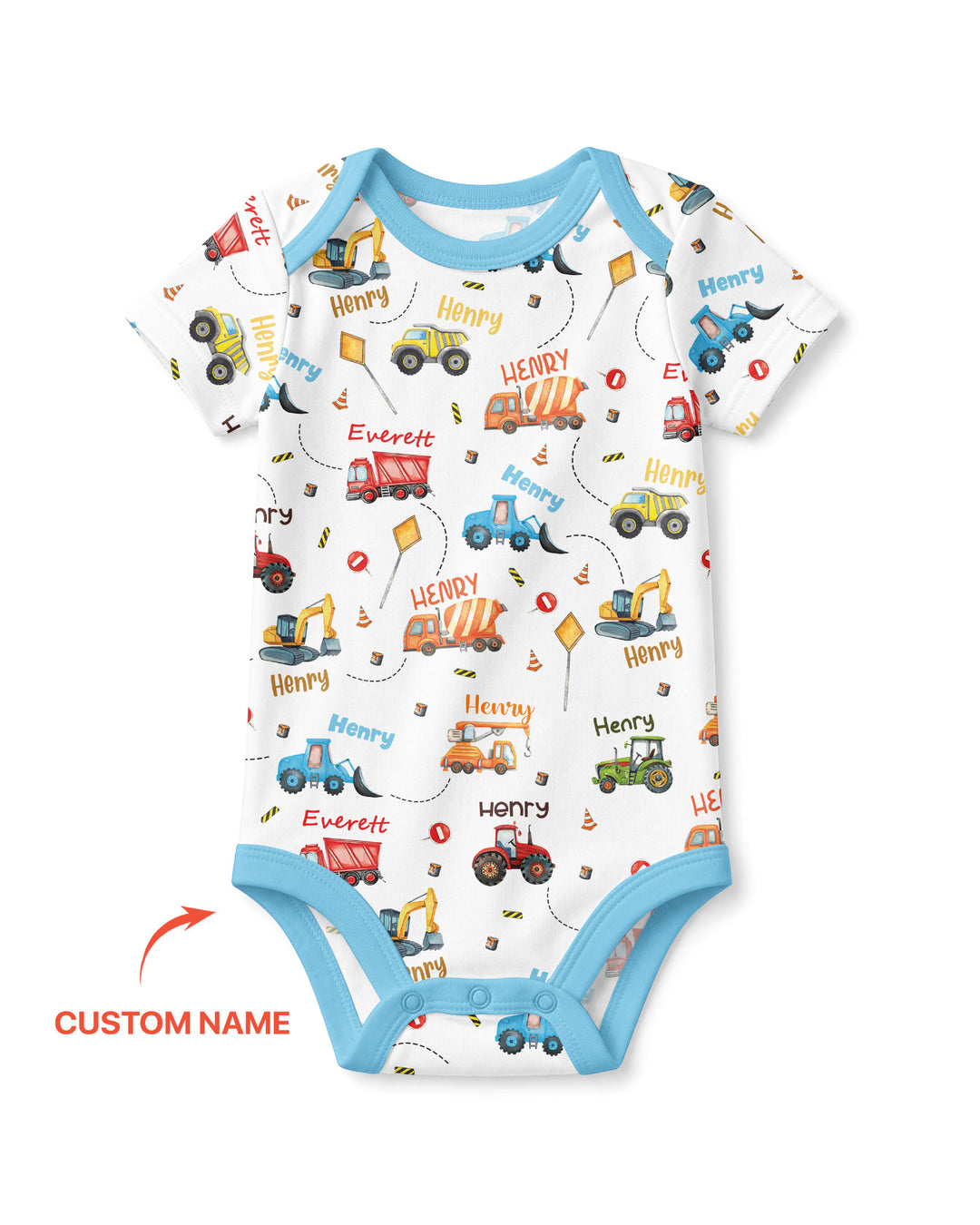 Construction Vehicles Custom Name Bamboo Bodysuit