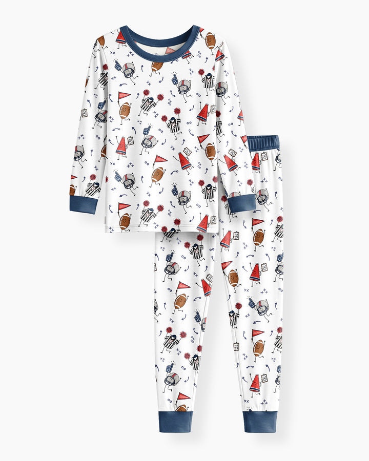 Happy Football Doodles Bamboo Two Piece Long Sleeve Pajama Set