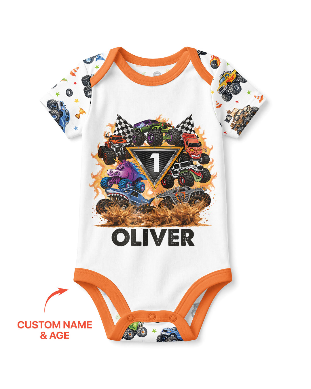 Personalized Monster Trucks Birthday Boy Bamboo Bodysuit