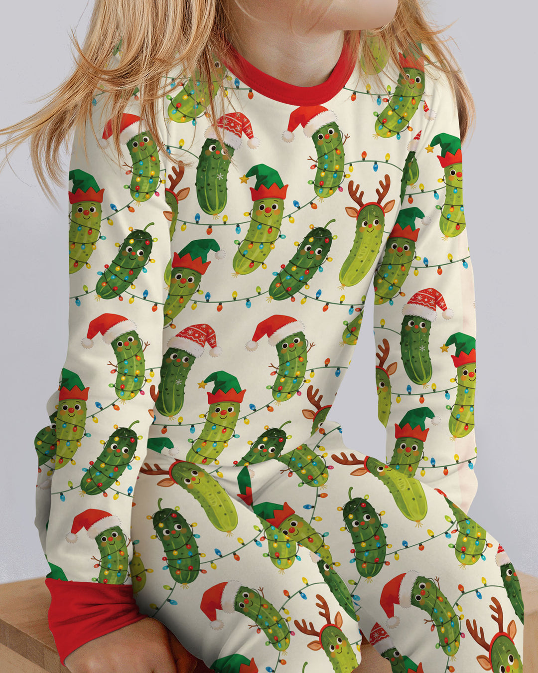 Cheerful Christmas Pickle Bamboo Two Piece Long Sleeve Pajama Set