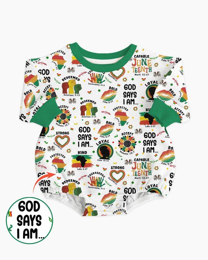 God Says I Am Juneteenth Bamboo Bubble Romper