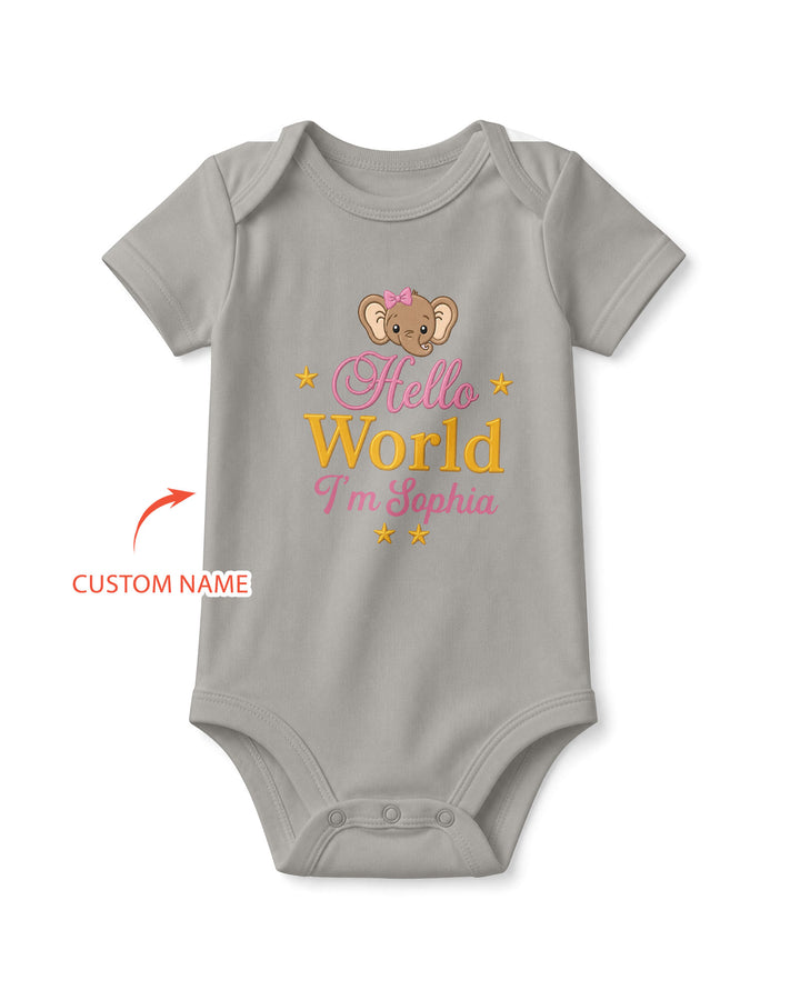 Hello World Elephant, Personalized Custom Baby Onesie, Gift For Babies