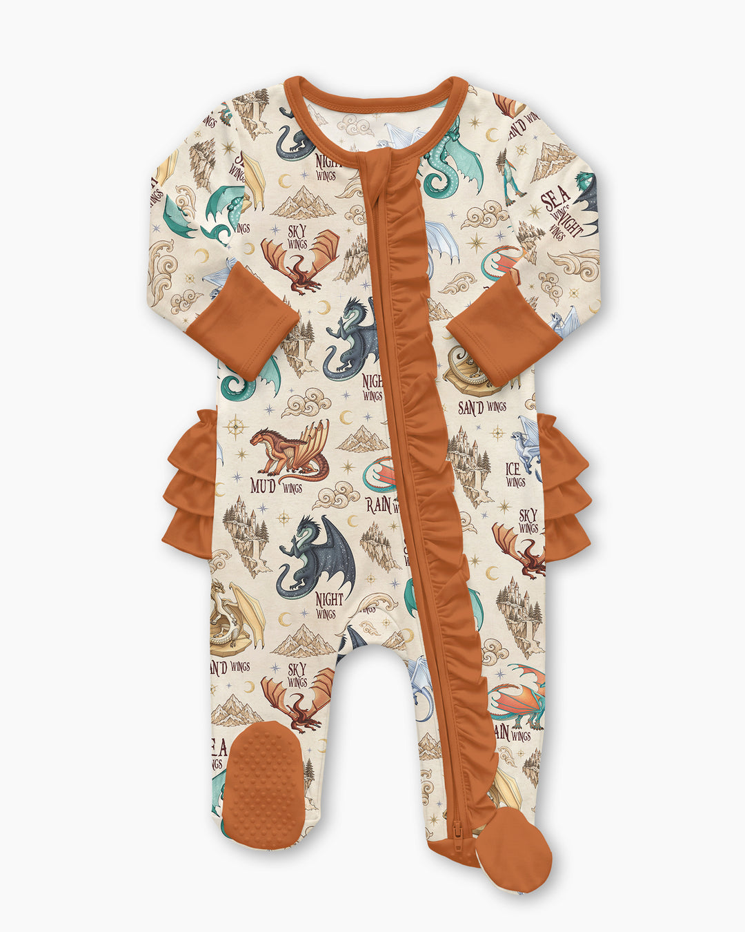 Elemental Dragons Bamboo Zipper Ruffle Footie