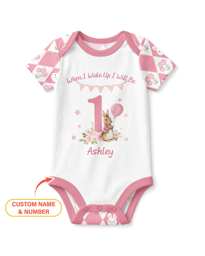 Custom Name When I Wake Up Bunny Birthday Bamboo Bodysuit