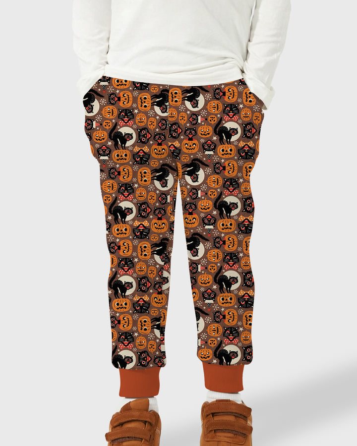 Vintage Halloween Black Cat Pumpkin Bamboo Jogger