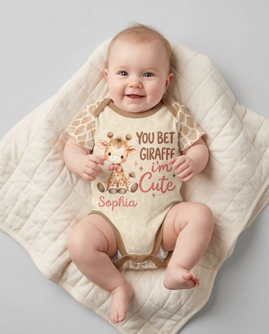 Personalized You Bet Giraffe I'm Cute Bamboo Bodysuit