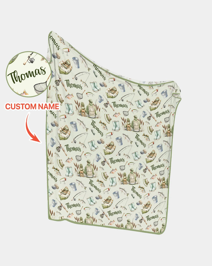 Custom Name Fishing Day Daddy & Me Matching Bamboo Blanket