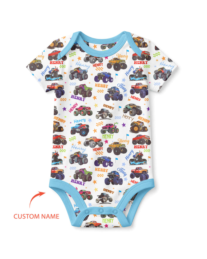 Monster Truck Custom Name Bamboo Bodysuit