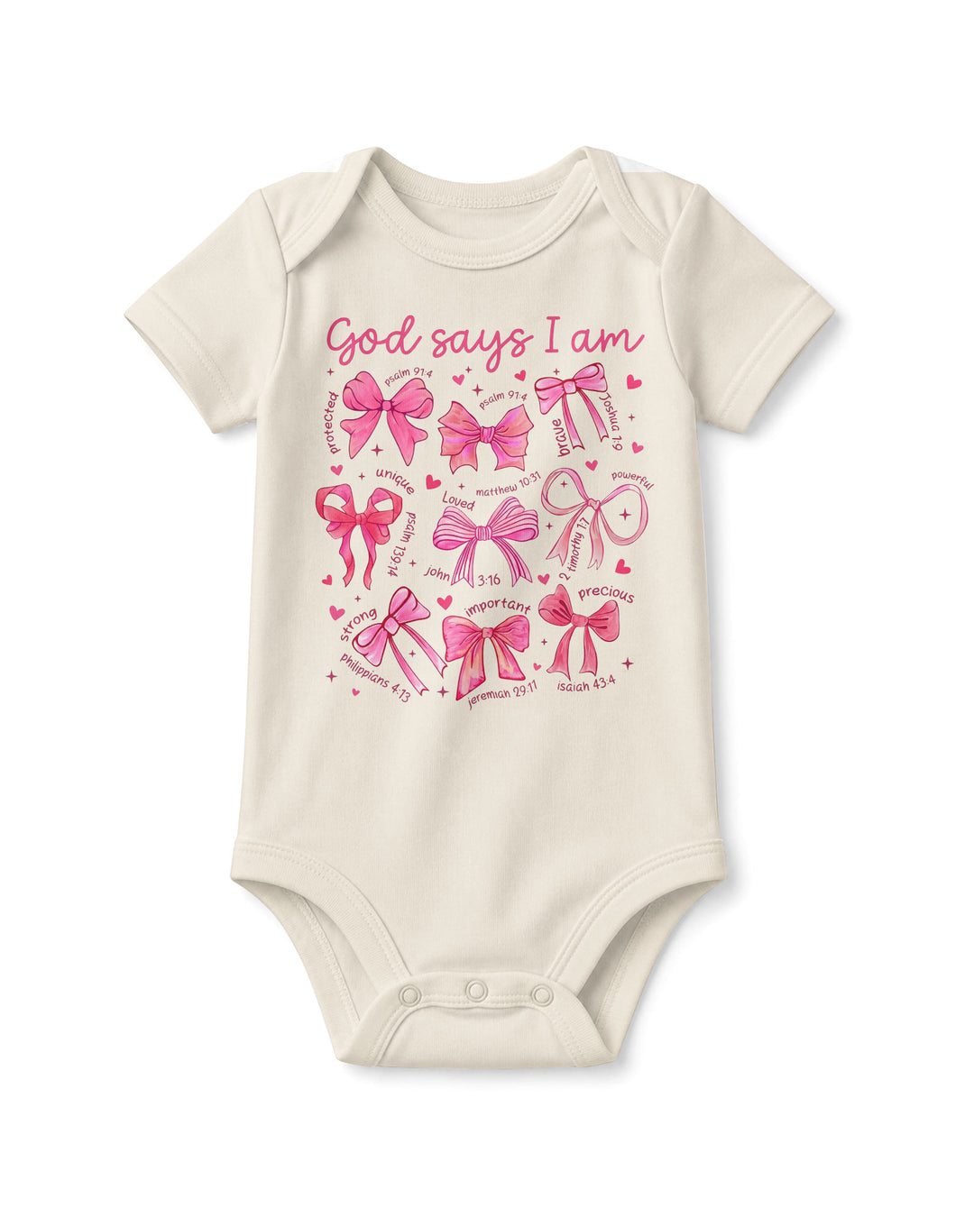 God Says I Am Scripture Baby Girl Bamboo Bodysuit