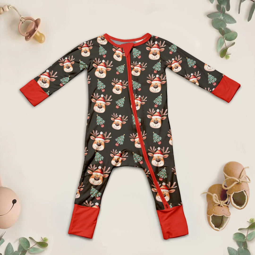 Christmas Reindeer Bamboo Footie Pajamas for Babies - Comfy & Cute , Christmas Reindeer Bamboo Footie Pajamas for Babies - Comfy & Cute - Long Zippy / 0-3M