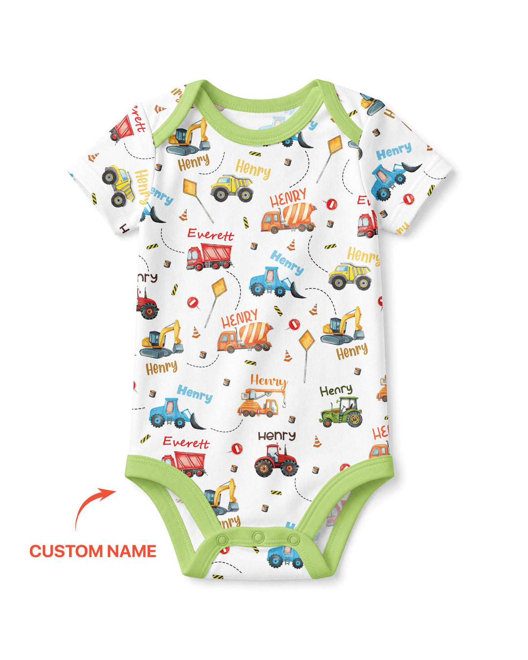 Construction Vehicles Custom Name Bamboo Bodysuit