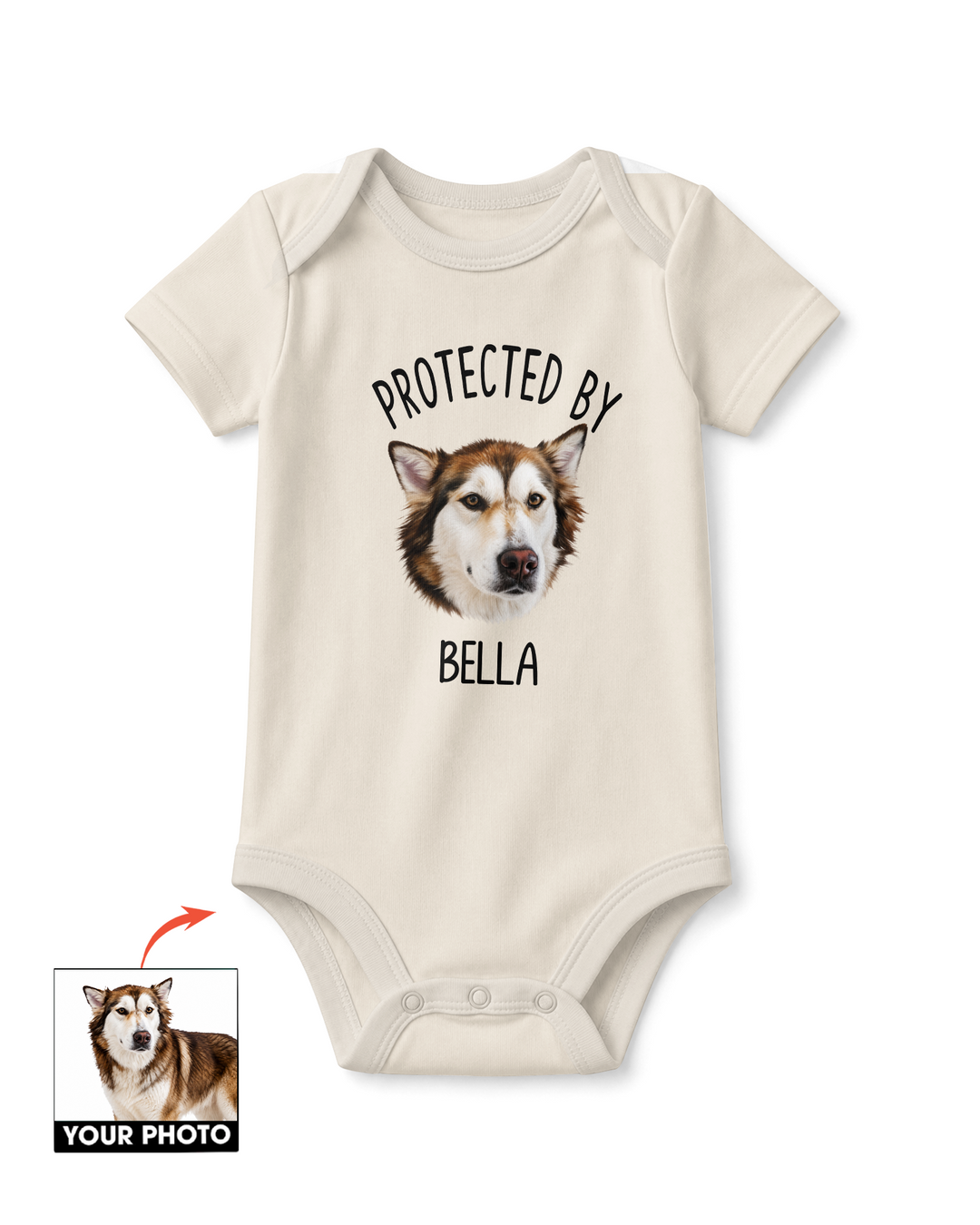 Custom Art Illustration Protected by Pet Portrait Baby Bodysuit: Personalized Dog & Cat Onesie