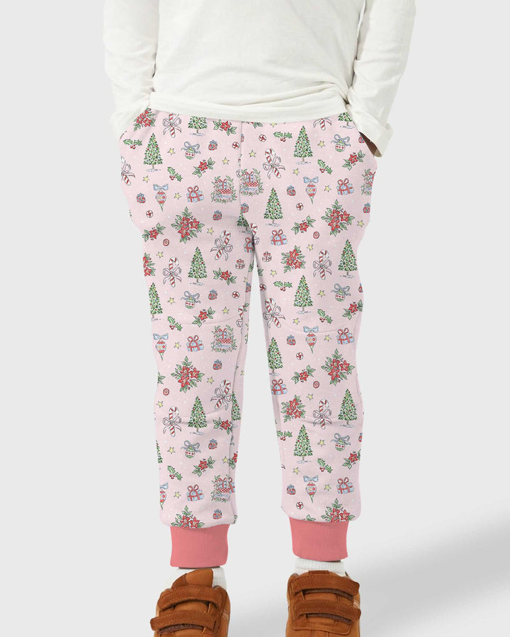 Watercolor Pink Christmas Holidays Christmas Tree Gifts Candy Cane Bamboo Jogger