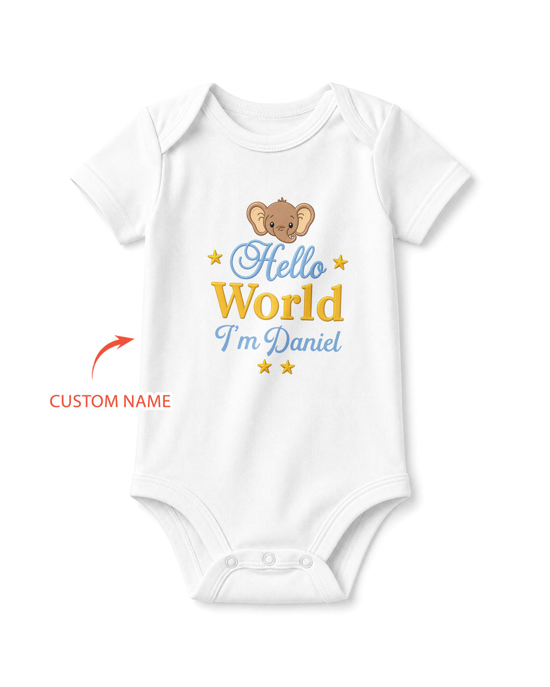Hello World Elephant, Personalized Custom Baby Onesie, Gift For Babies