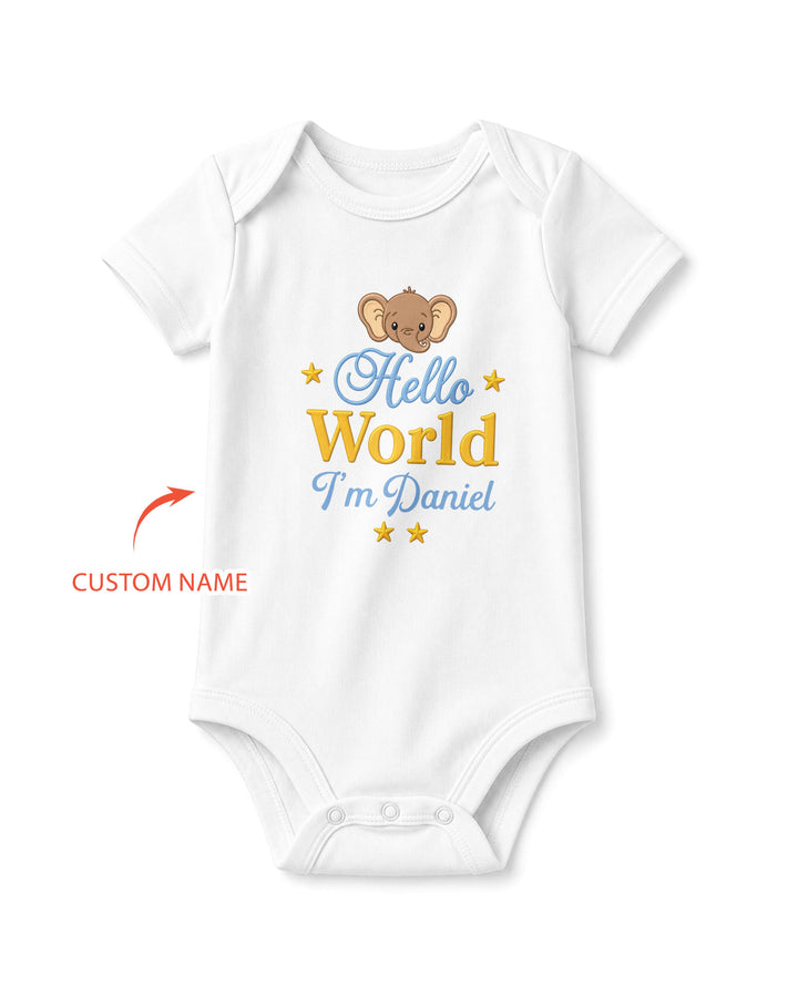 Hello World Elephant, Personalized Custom Baby Onesie, Gift For Babies