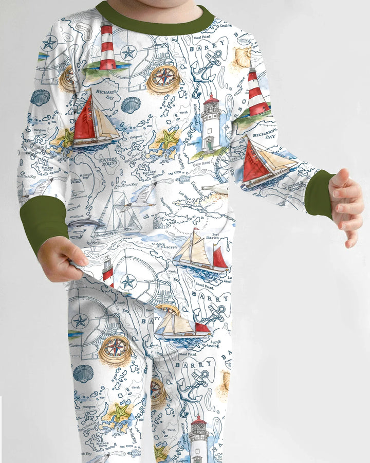 Seaside Adventure Map Bamboo Two Piece Long Sleeve Pajama Set