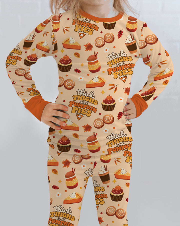 Thick Thighs and Pumpkin Pies Bamboo Two Piece Long Sleeve Pajama Set
