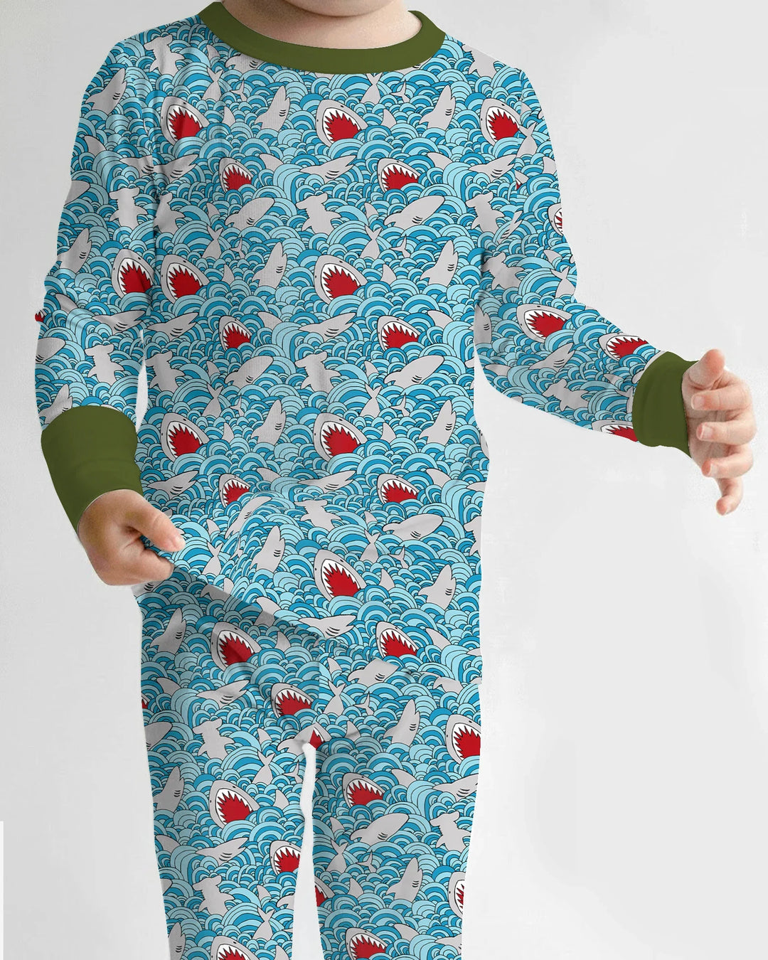 Shark Wave Rush Bamboo Two Piece Long Sleeve Pajama Set