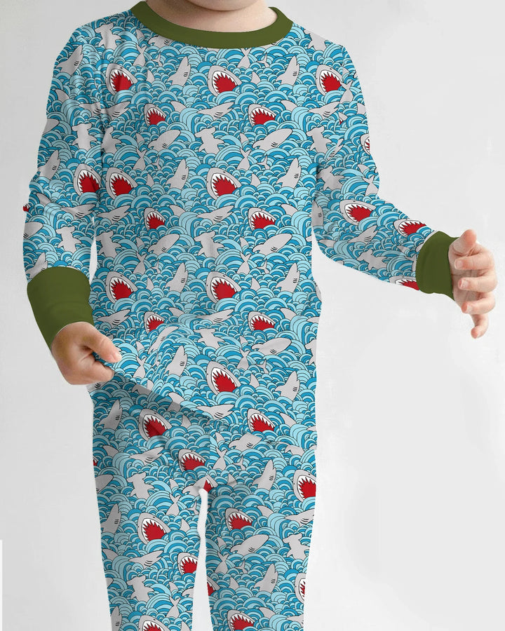 Shark Wave Rush Bamboo Two Piece Long Sleeve Pajama Set