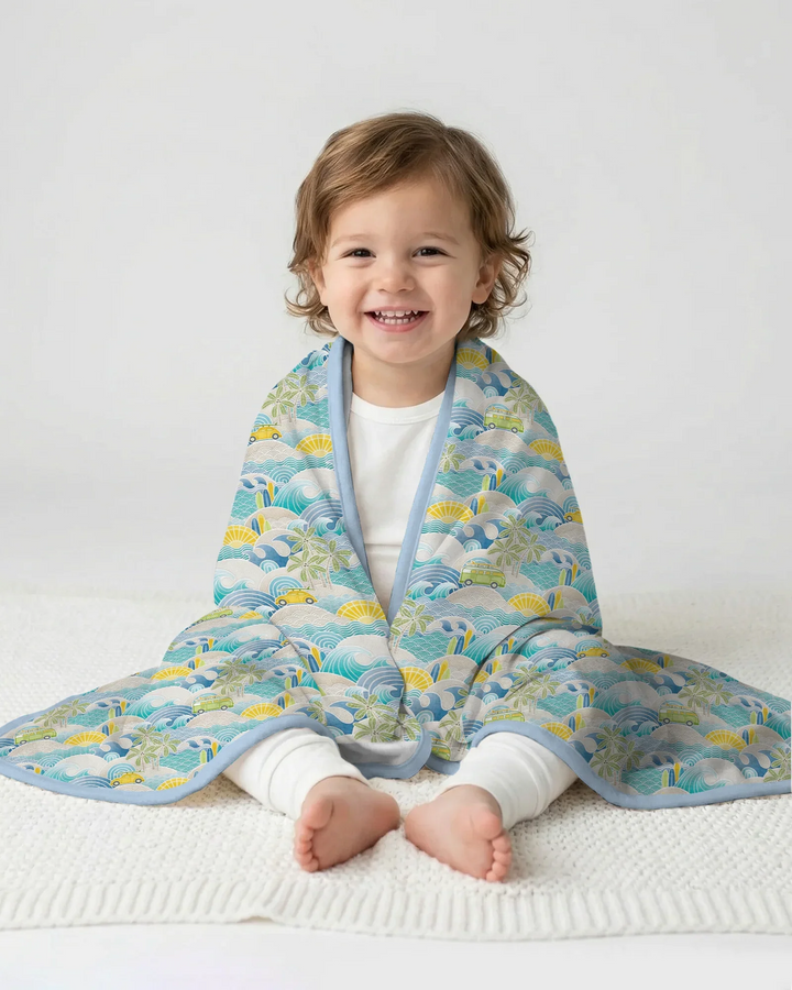 Coastal Road Trip Waves Surf Bamboo Blanket