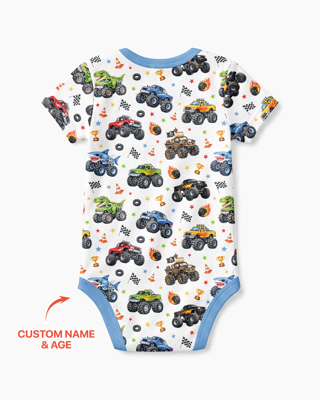 Personalized Monster Trucks Birthday Boy Bamboo Bodysuit