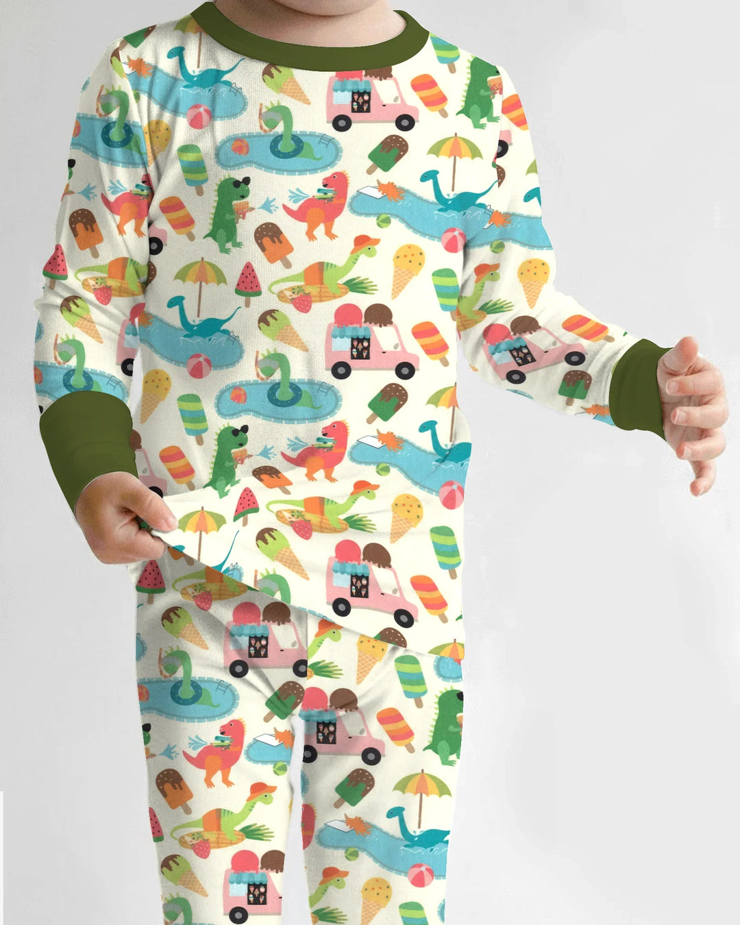 Dino Summer Splash Bamboo Two Piece Long Sleeve Pajama Set