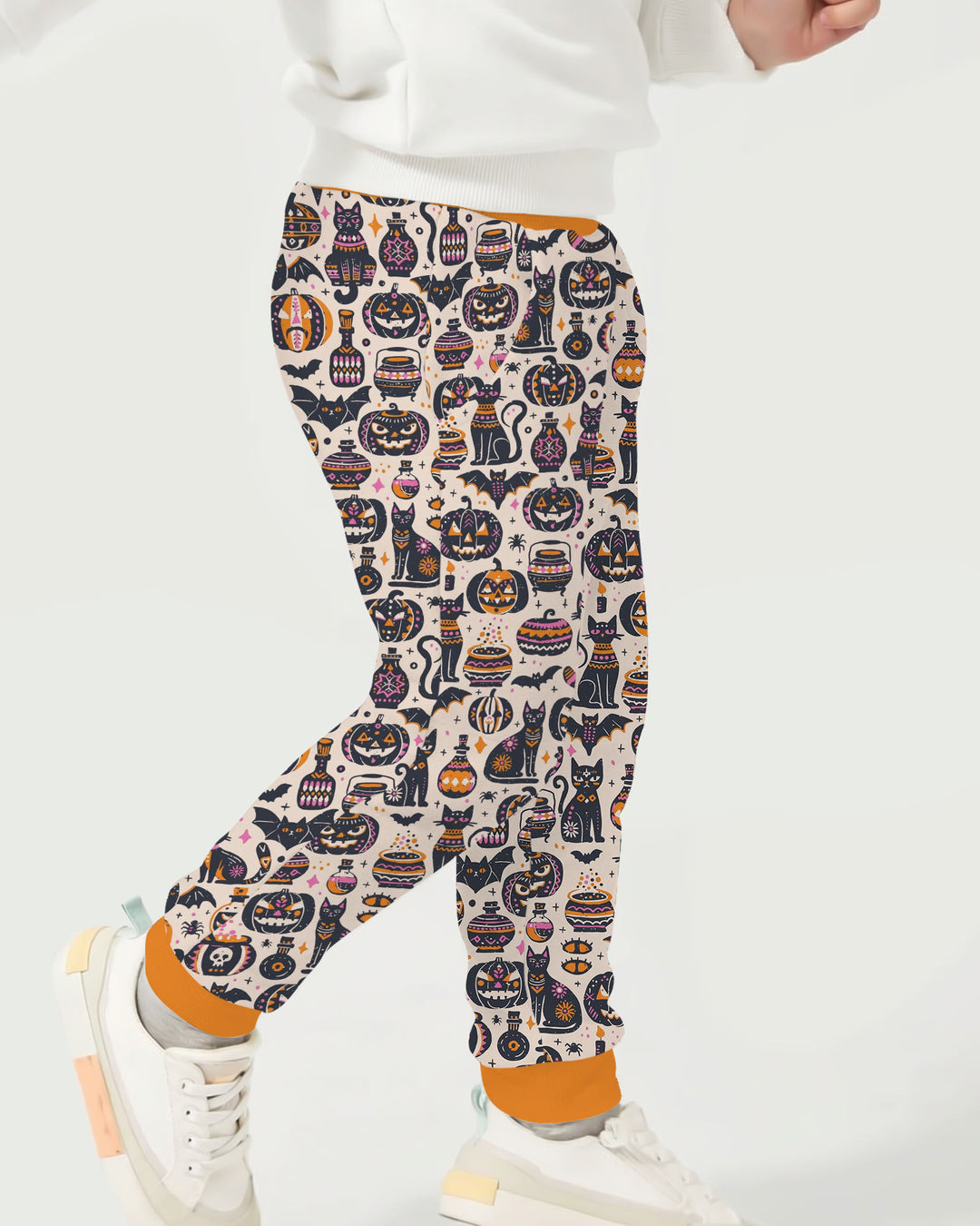 Whimsical Tribal Retro Halloween Black Cats Pumpkins Bamboo Jogger