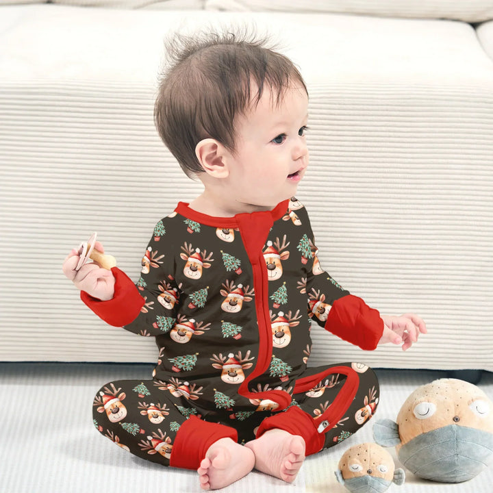 Christmas Reindeer Bamboo Footie Pajamas for Babies - Comfy & Cute , Christmas Reindeer Bamboo Footie Pajamas for Babies - Comfy & Cute - Long Zippy / 0-3M
