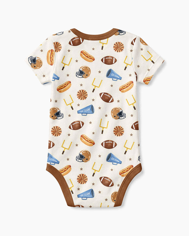 Custom Name Football I'm Just Here For The Snacks Bamboo Bodysuit