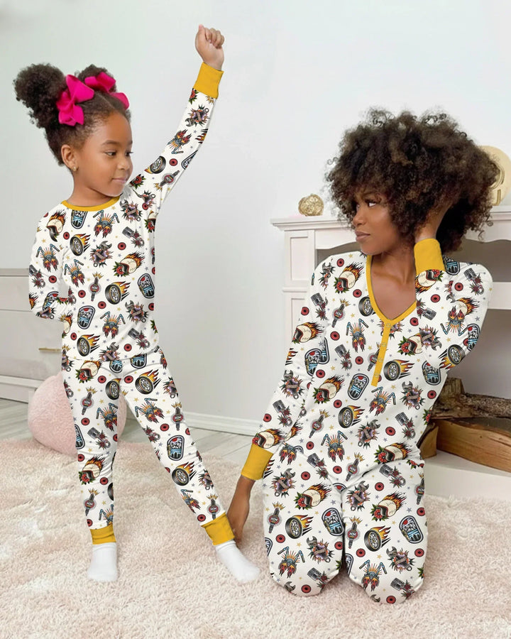 Born to Ride Together Familien-Pyjama-Set aus Bambus für Damen