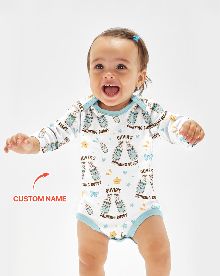 Custom Name Twin Drinking Buddies Bamboo Bodysuit