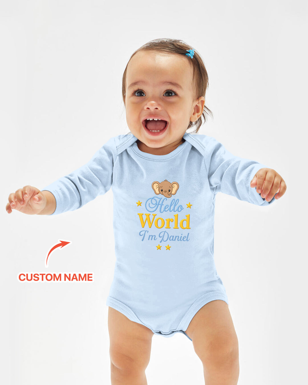 Hello World Elephant, Personalized Custom Baby Onesie, Gift For Babies