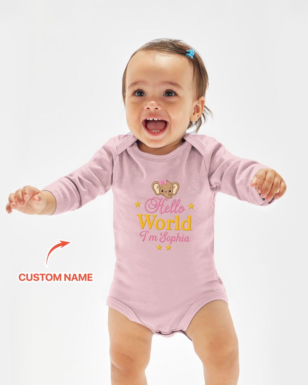 Hello World Elephant, Personalized Custom Baby Onesie, Gift For Babies
