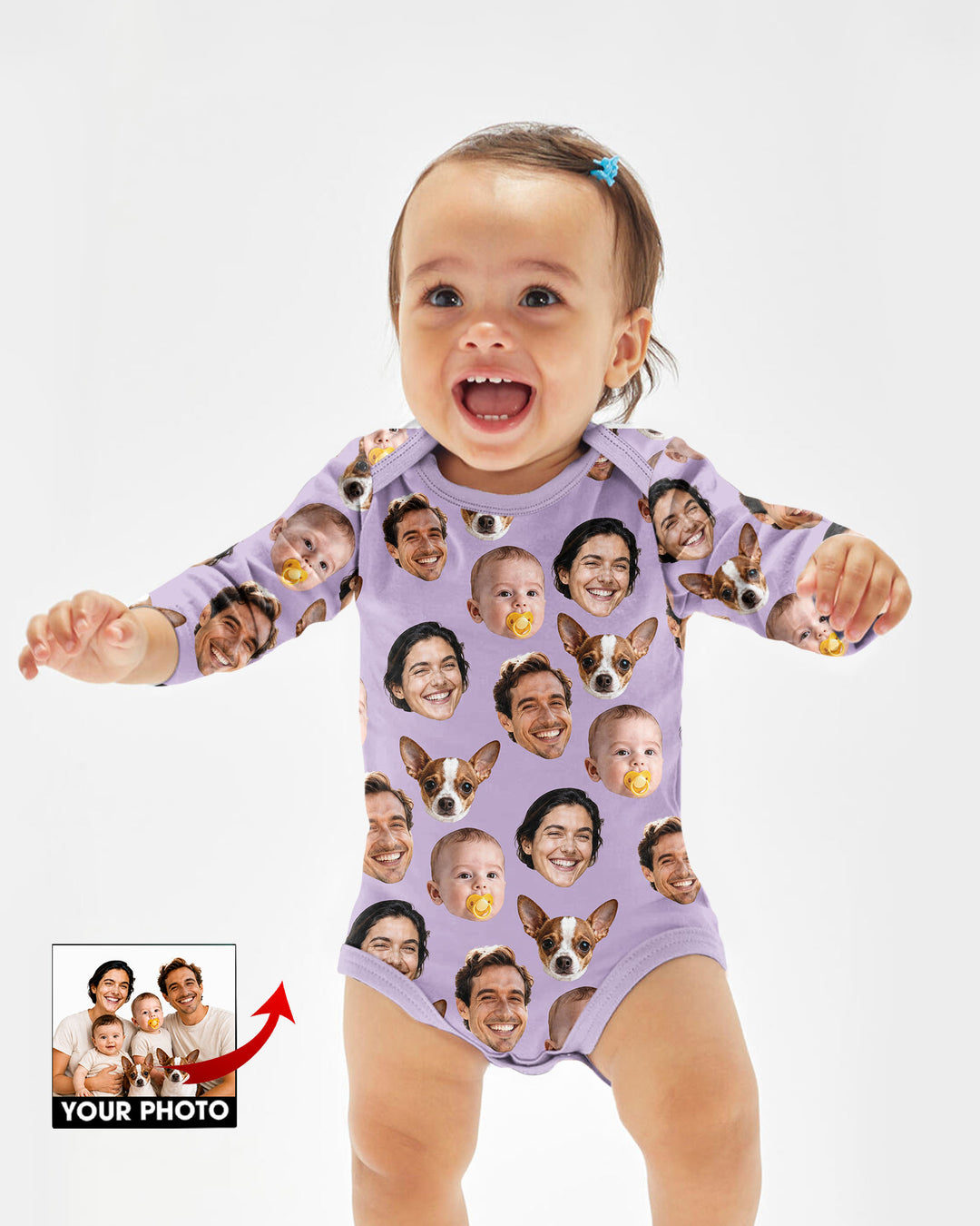 Personalized Face Baby Bodysuit, Families Faces Newborn Bodysuit